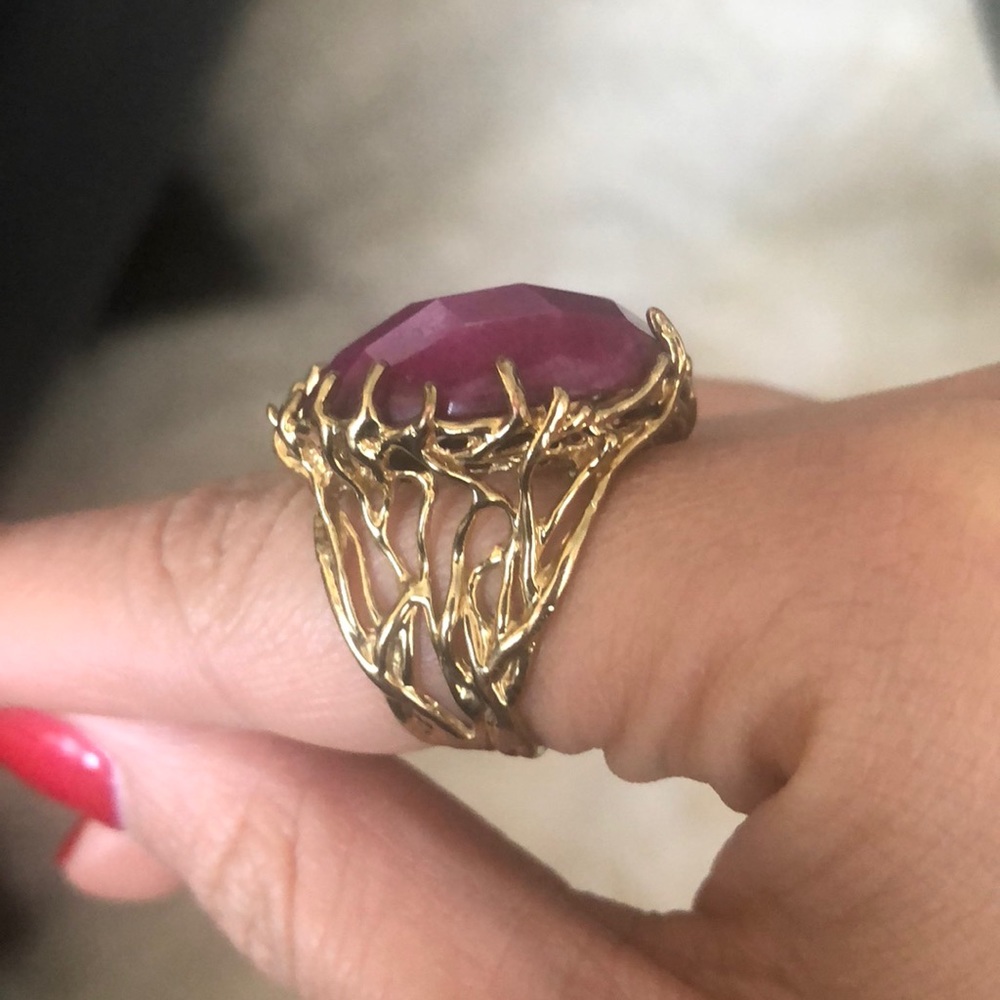 Magenta Stone and Gold Vine Costume Ring